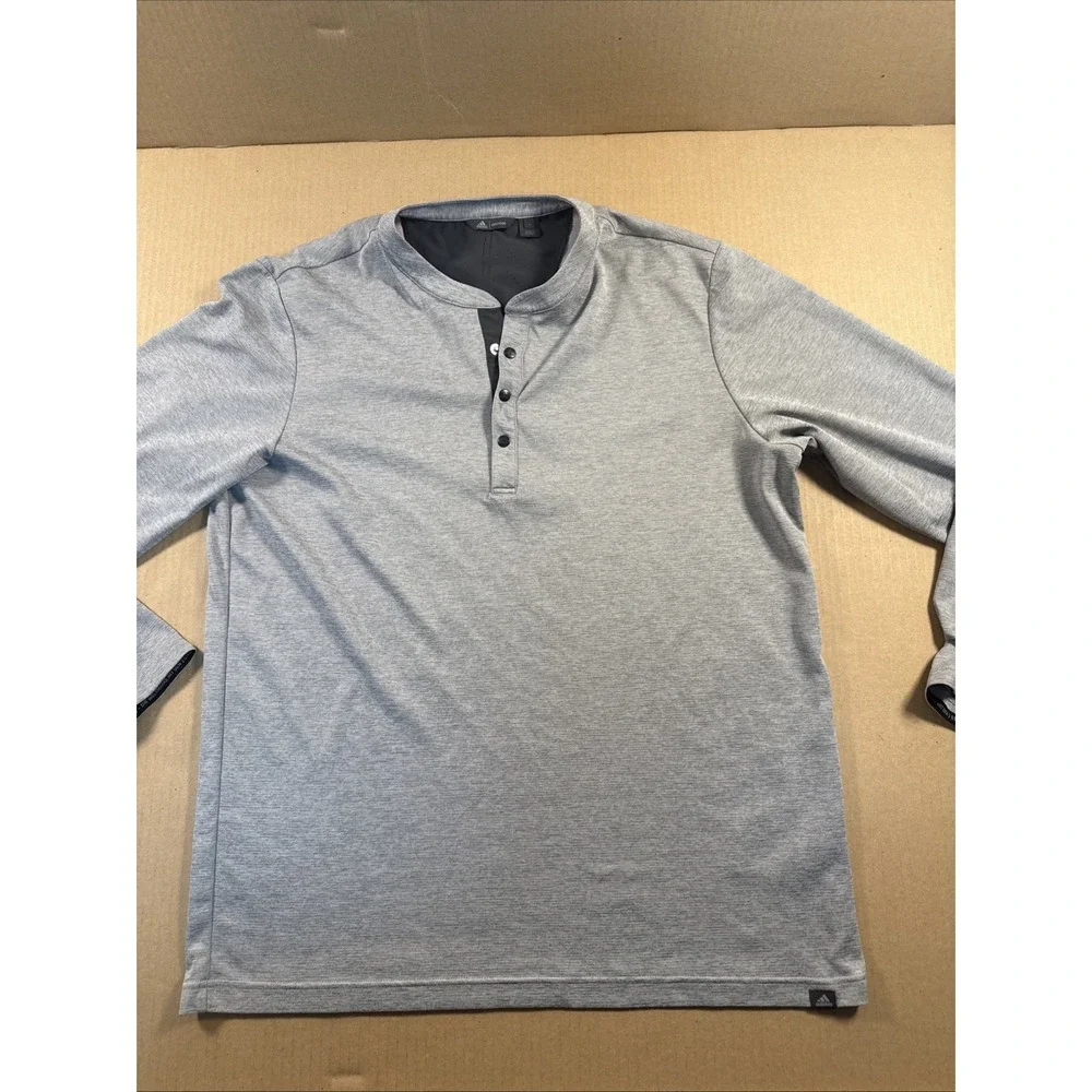 Adidas Adicross Henley Shirt Mens Large Gray Long Sleeve Golf Performance Fit